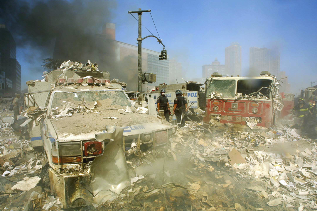 NYPD Truck damaged in WTC collapse on West St.