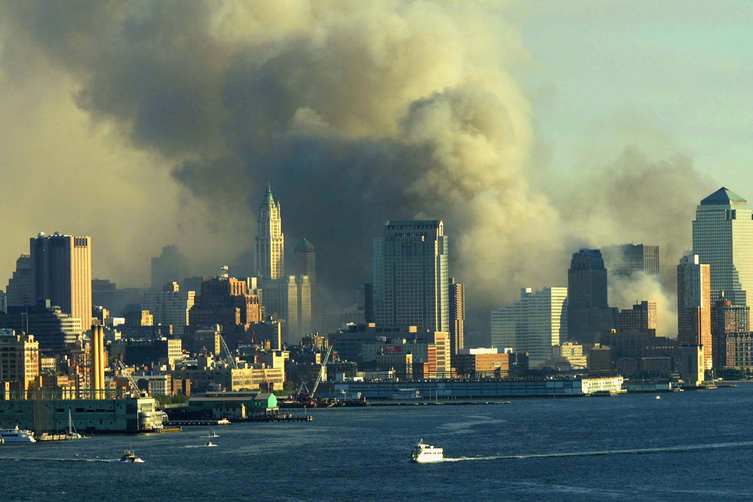 Smoke from the WTC billows from Lower Manhattan 