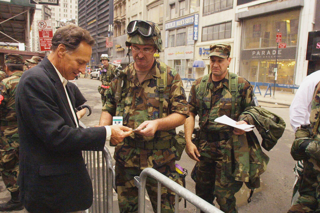 US Air National Guard troops check I.D. near Ground Zero