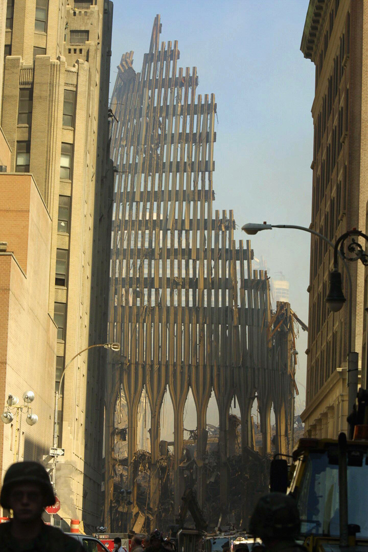 National Guard troops and NYPD keep order in the Financial District