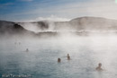 Steam rises form both a geothermal power plant and the Blue Lagoon hot springs, world renowned as a bathing spa.///