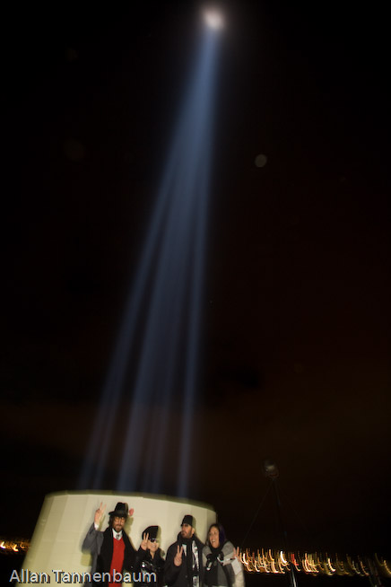 Yoko Ono, along with Ringo Starr and Olivia Harrison, dedicates the Imagine Peace Tower on Videy Island. A reception at the Art Museum of Reykjavik followed.///