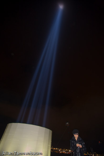 Yoko Ono, along with Ringo Starr and Olivia Harrison, dedicates the Imagine Peace Tower on Videy Island. A reception at the Art Museum of Reykjavik followed.///