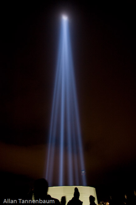 Yoko Ono, along with Ringo Starr and Olivia Harrison, dedicates the Imagine Peace Tower on Videy Island. A reception at the Art Museum of Reykjavik followed.///