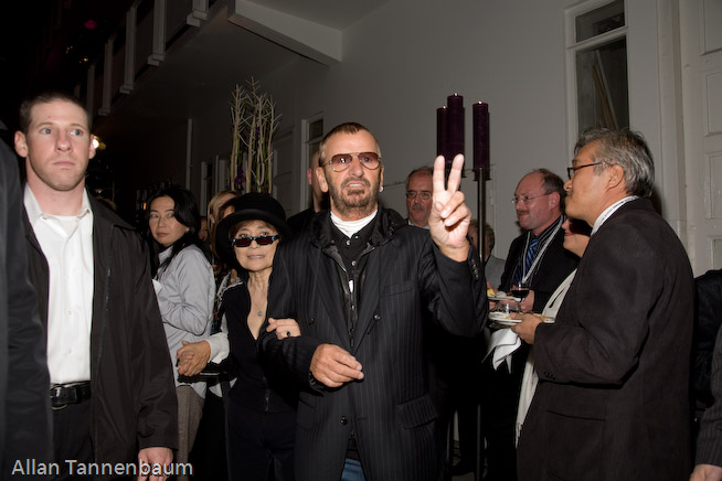 Yoko Ono, along with Ringo Starr and Olivia Harrison, dedicates the Imagine Peace Tower on Videy Island. A reception at the Art Museum of Reykjavik followed.///Reception